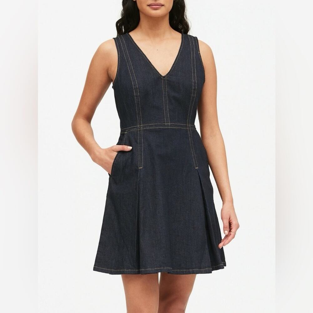 Banana Republic Denim Fit & Flare Dress Indigo Blue Dark Wash Sleeveless 12P